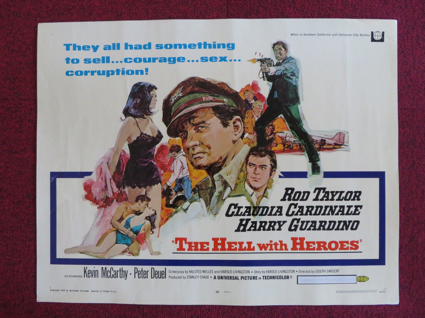 THE HELL WITH HEROES US HALF SHEET (22"x 28") POSTER ROD TAYLOR CARDINALE 1968 Rendezvous Cinema Movie posters