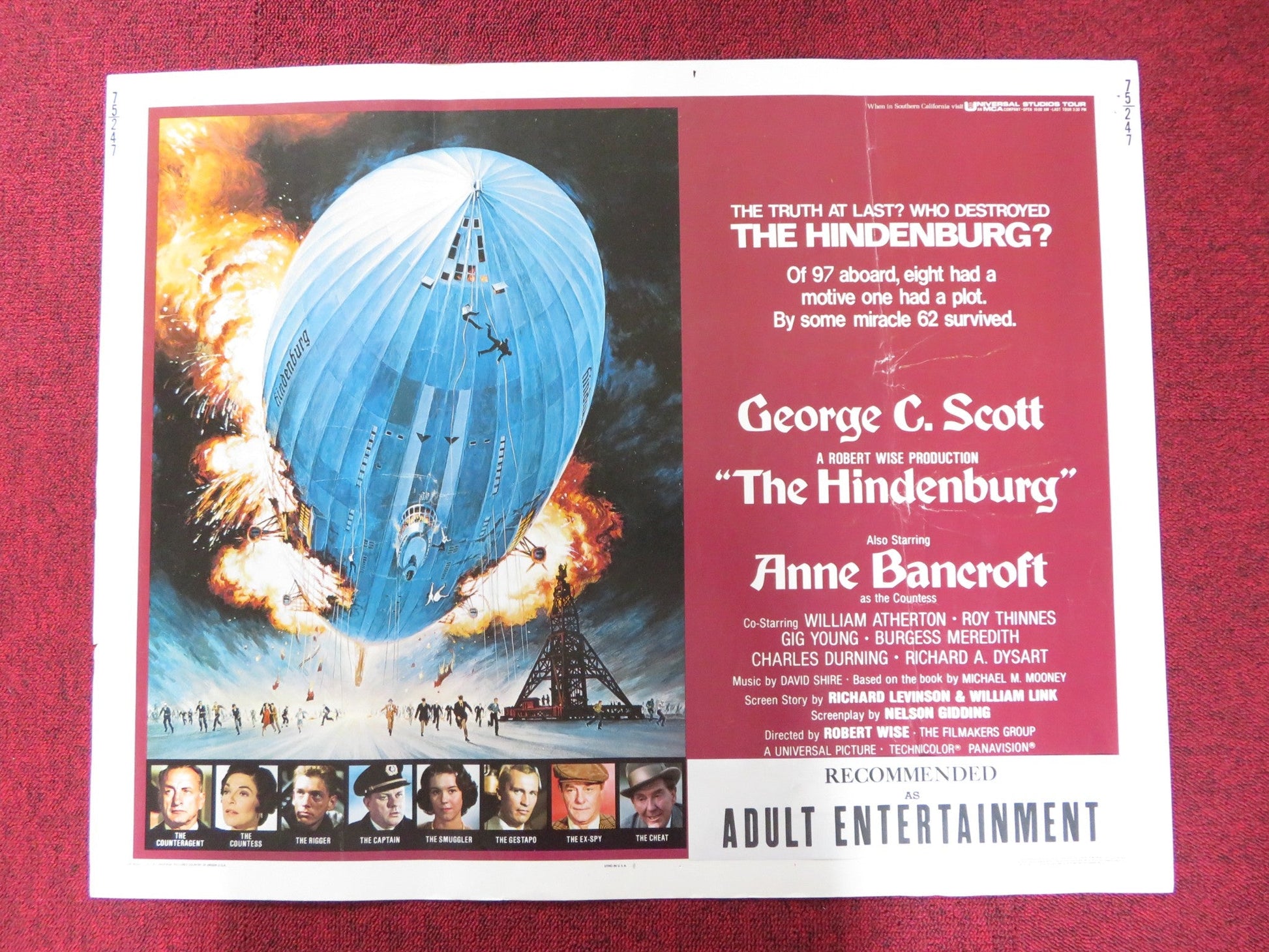 THE HINDENBURG US HALF SHEET (22"x 28") POSTER GEORGE C. SCOTT A. BANCROFT 1975 Rendezvous Cinema Movie posters