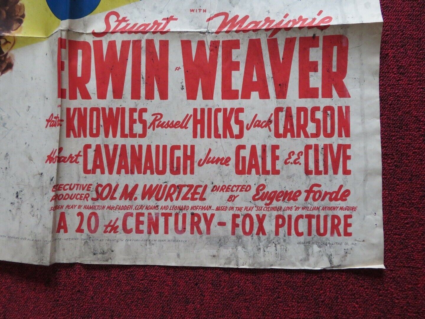 THE HONEYMOON'S OVER FOLDED US ONE SHEET POSTER STUART ERWIN M. WEAVER 1939 - Rendezvous Cinema