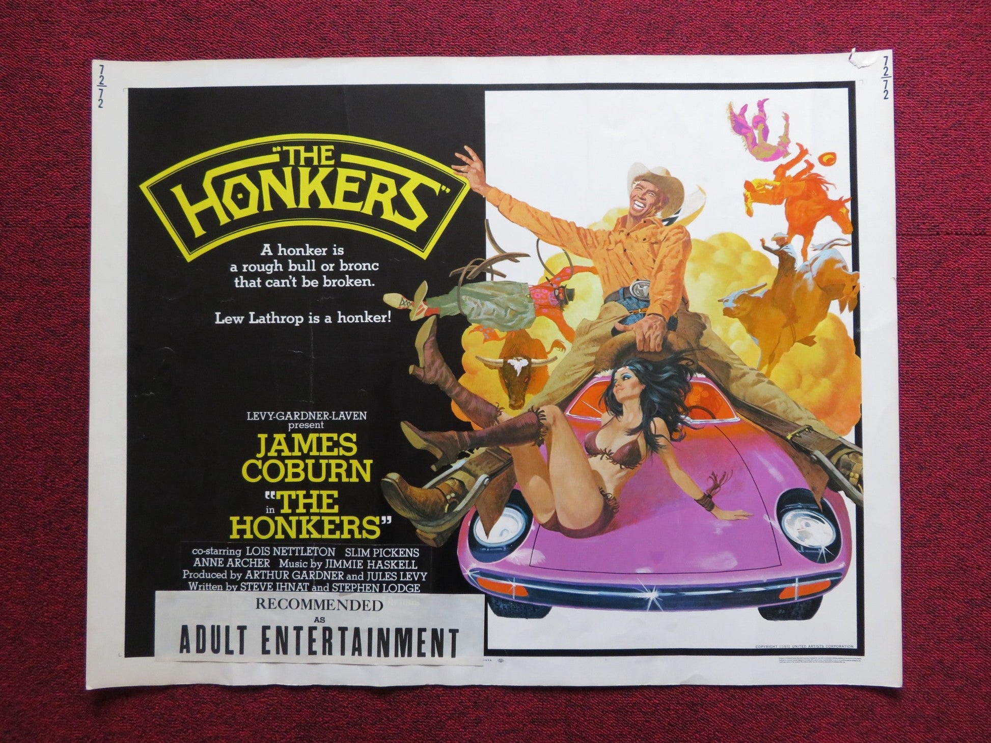 THE HONKERS US HALF SHEET (22"x 28") POSTER JAMES COBURN LOIS NETTLETON 1972 Rendezvous Cinema Movie posters