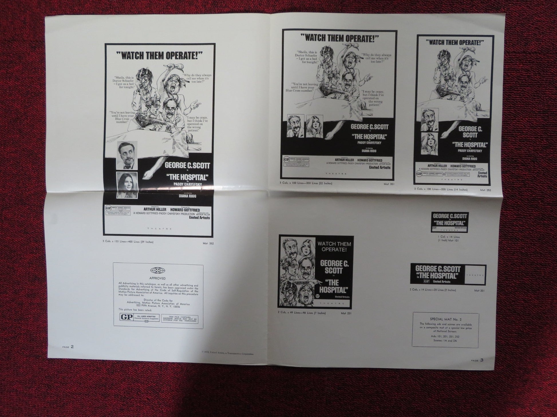 THE HOSPITAL - PRESSBOOK UNCUT UNITED ARTISTS GEORGE C. SCOTT DIANA RIGG 1971 Rendezvous Cinema Movie posters