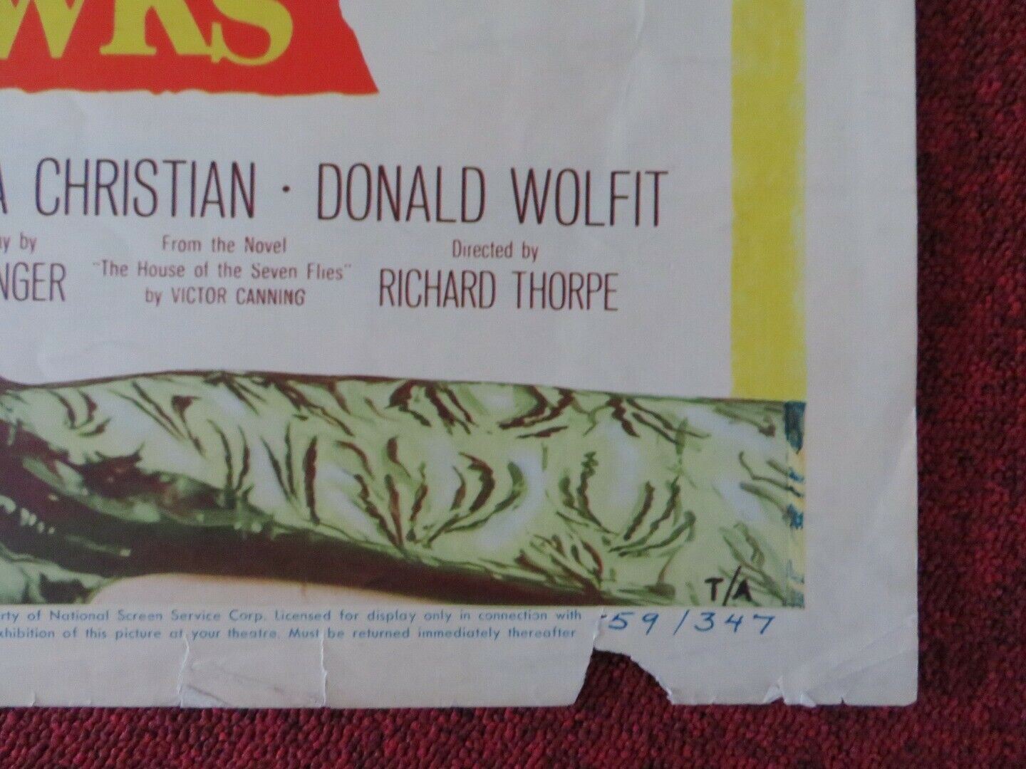 THE HOUSE OF SEVEN HAWKS US HALF SHEET (22"x 28") POSTER ROBERT TAYLOR 1959 Movie posters