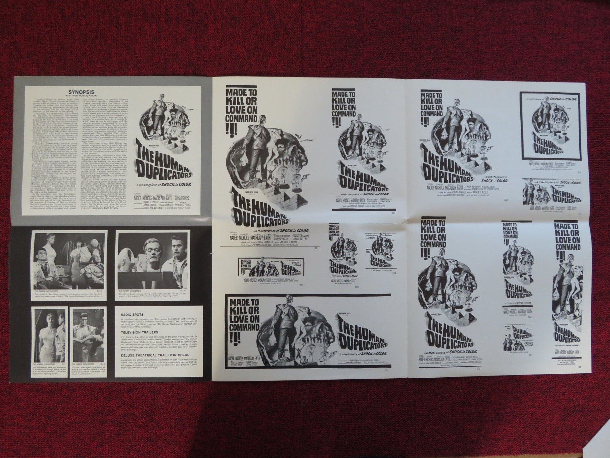 THE HUMAN DUPLICATORS UNCUT FOLDED PRESS BOOK GEORGE NADER BARBARA NICHOLS 1965 Rendezvous Cinema Movie posters