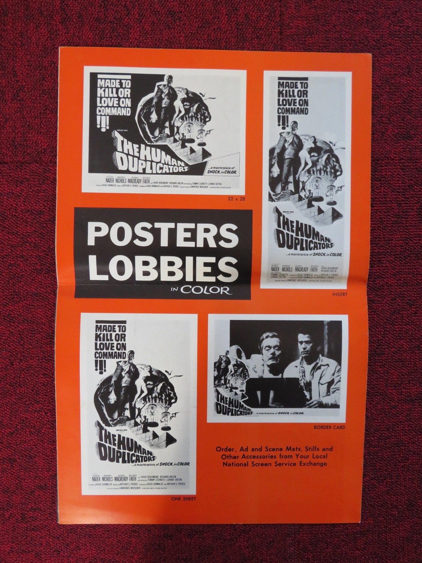 THE HUMAN DUPLICATORS UNCUT FOLDED PRESS BOOK GEORGE NADER BARBARA NICHOLS 1965 Rendezvous Cinema Movie posters