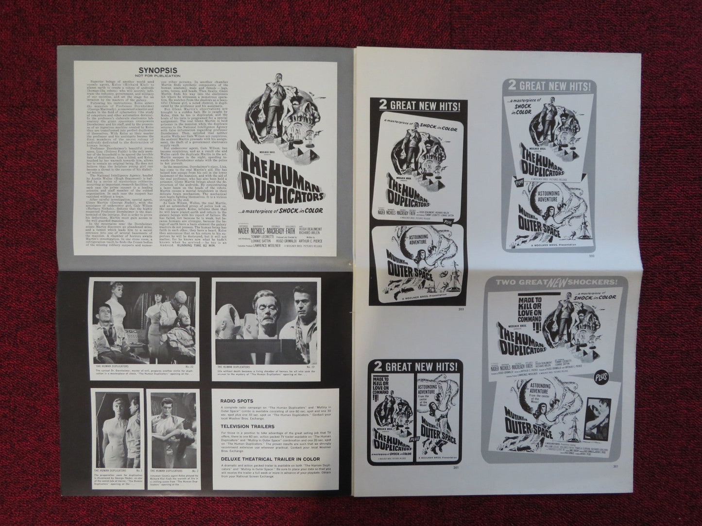 THE HUMAN DUPLICATORS UNCUT FOLDED PRESS BOOK GEORGE NADER BARBARA NICHOLS 1965 Rendezvous Cinema Movie posters