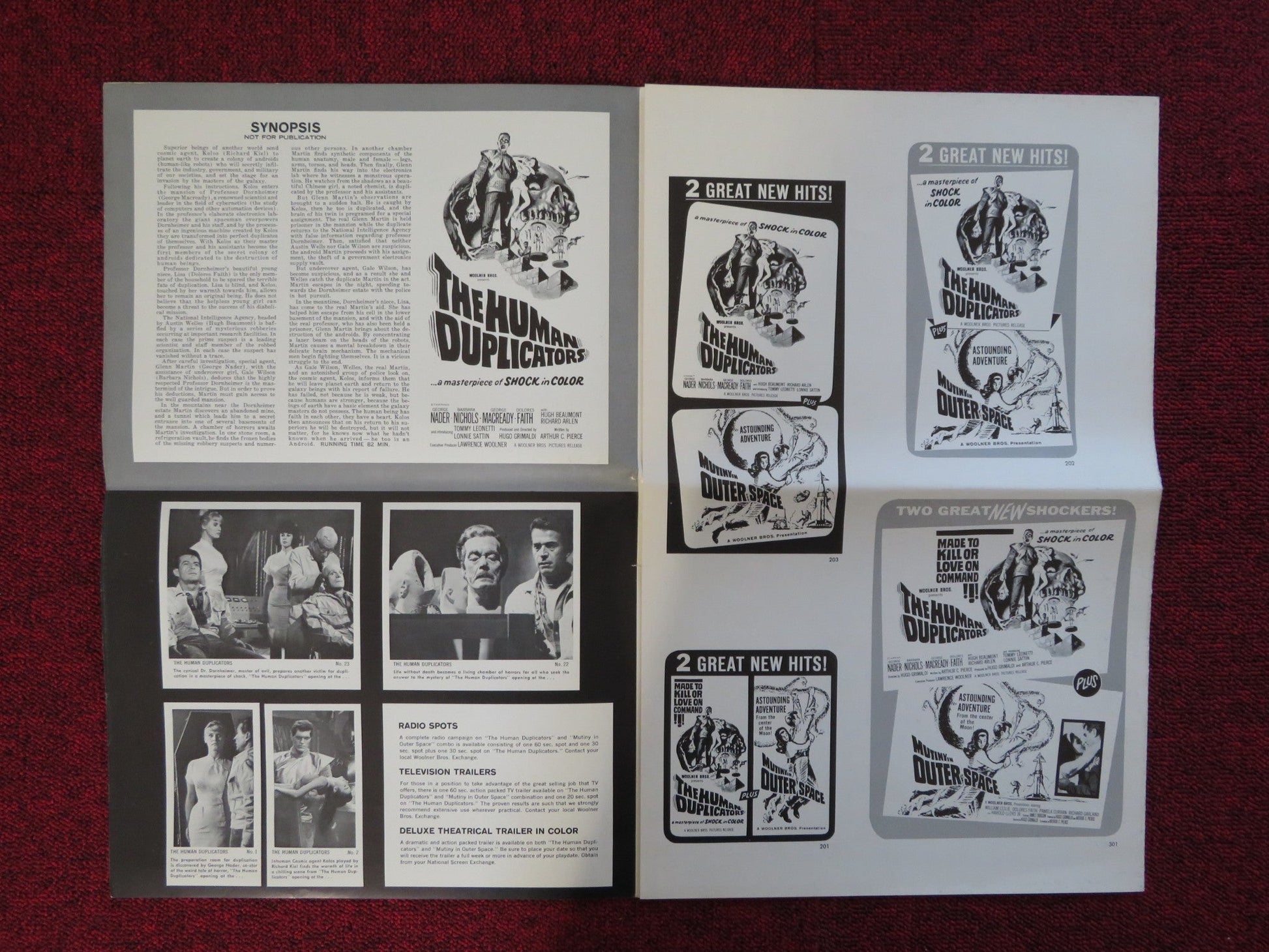 THE HUMAN DUPLICATORS UNCUT FOLDED PRESS BOOK GEORGE NADER BARBARA NICHOLS 1965 Rendezvous Cinema Movie posters