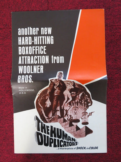 THE HUMAN DUPLICATORS UNCUT FOLDED PRESS BOOK GEORGE NADER BARBARA NICHOLS 1965 Rendezvous Cinema Movie posters