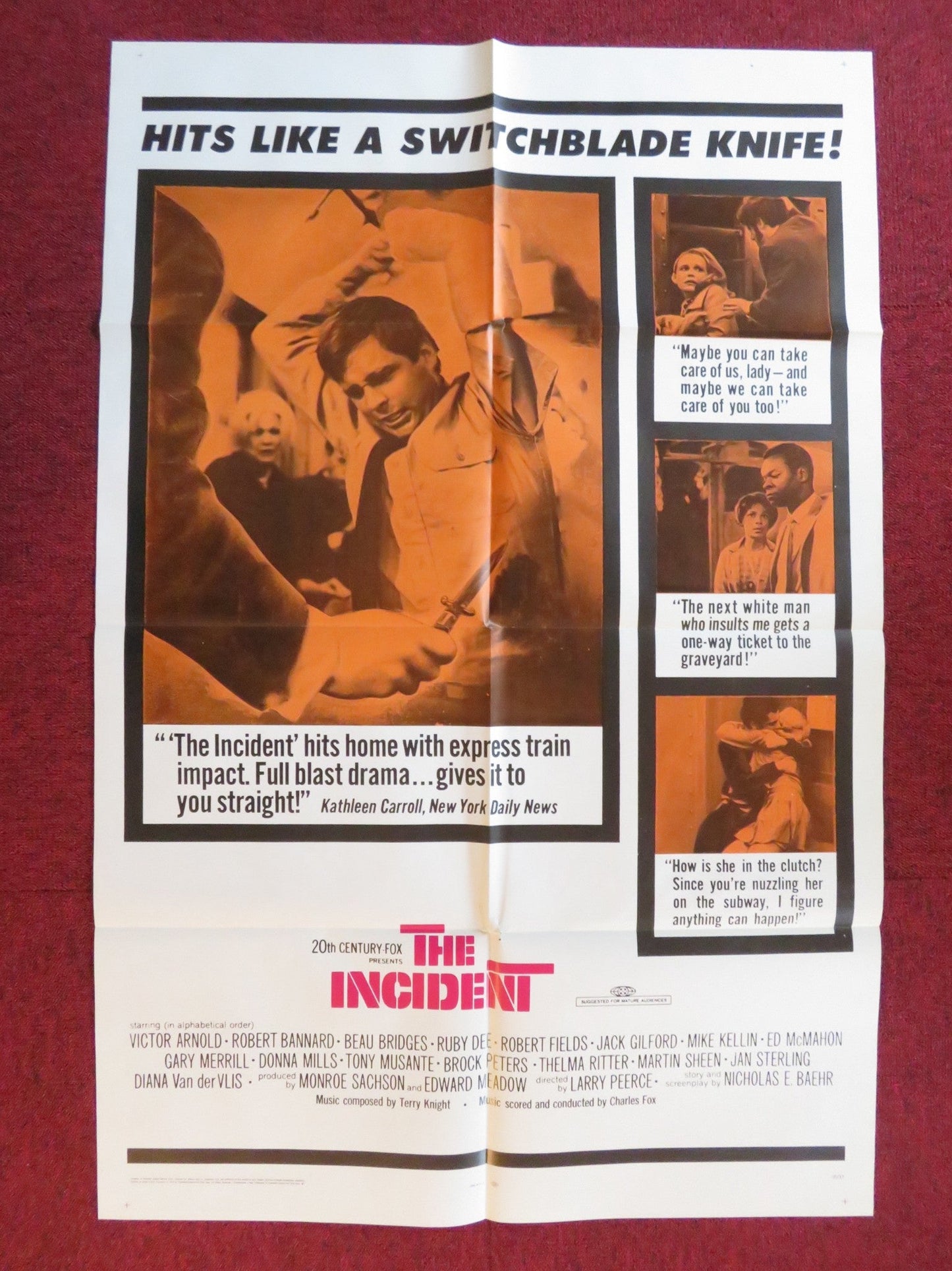 THE INCIDENT FOLDED US ONE SHEET POSTER TONY MUSANTE MARTIN SHEEN 1968 Rendezvous Cinema Movie posters