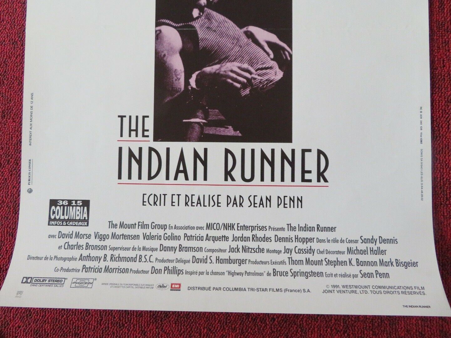 THE INDIAN RUNNER FRENCH (15"x 21") POSTER VIGGO MORTENSEN PATRICIA ARQUETTE '91 Movie posters