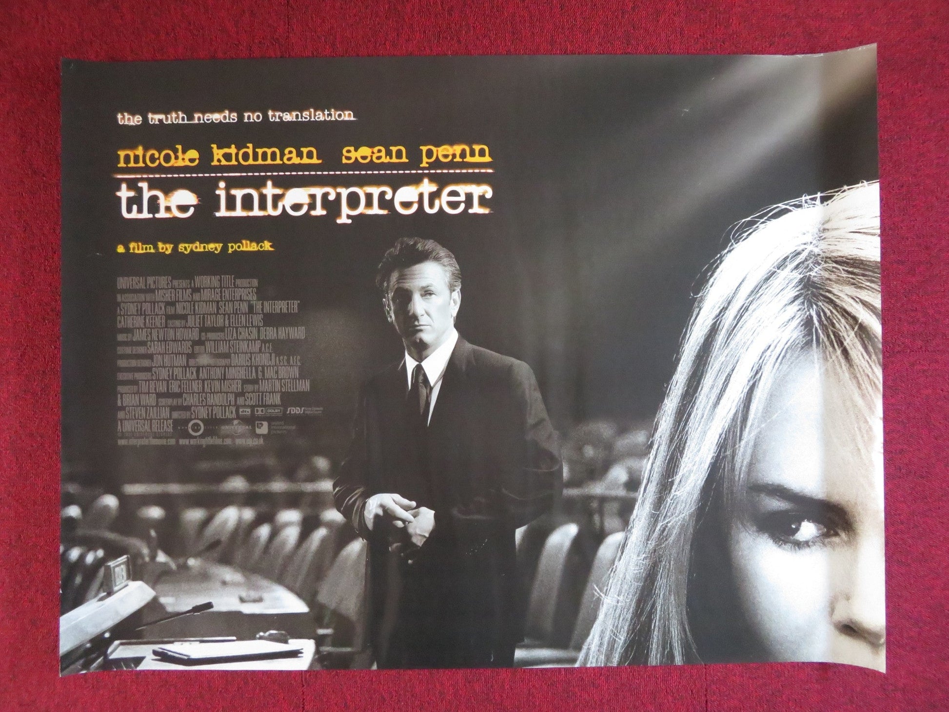 THE INTERPRETER QUAD (30"x 40") ROLLED POSTER NICOLE KIDMAN SEAN PENN 2005 Rendezvous Cinema Movie posters