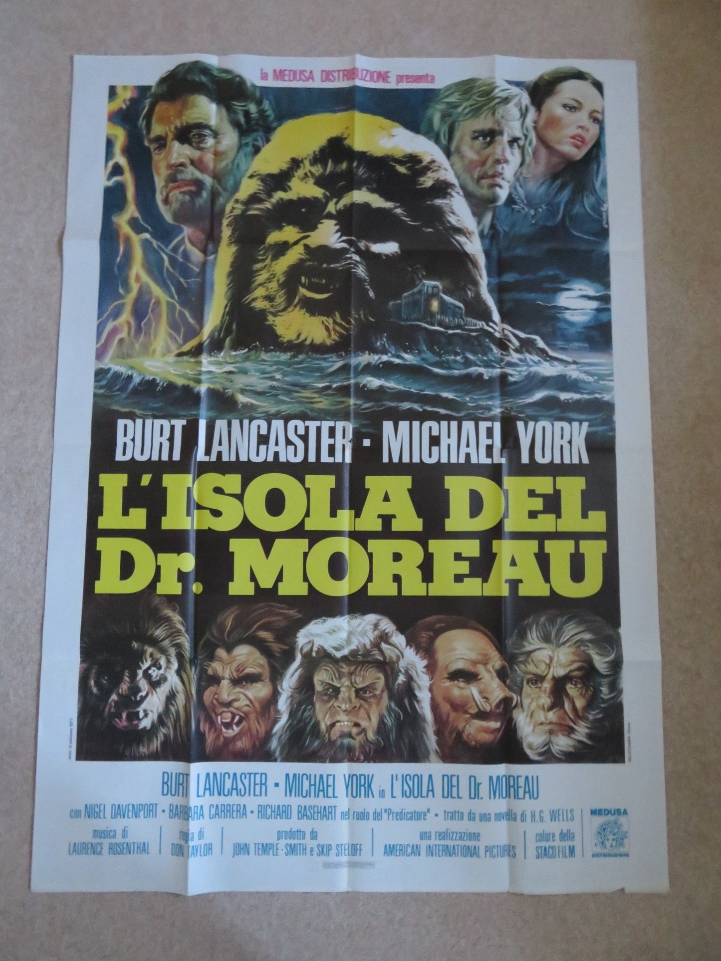 THE ISLAND OF DR. MOREAU ITALIAN 2 FOGLIO POSTER BURT LANCASTER M. YORK 1977 Rendezvous Cinema Movie posters