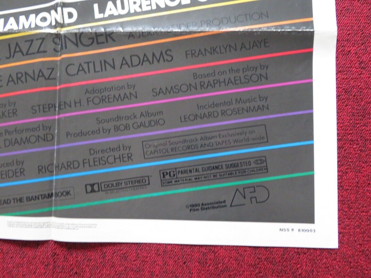 THE JAZZ SINGER FOLDED US ONE SHEET POSTER NEIL DIAMOND LAURENCE OLIVIER 1980 - Rendezvous Cinema