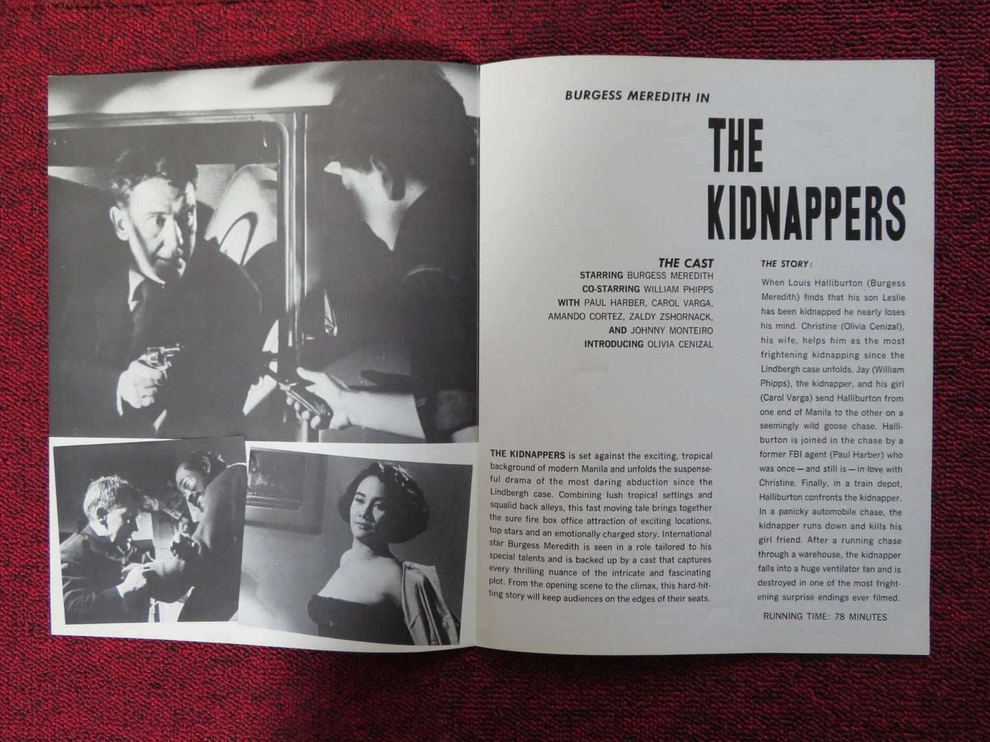 THE KIDNAPPERS - PRESSBOOK UNCUT BECKMAN FILM CORPORATION BURGESS MEREDITH 1958 Rendezvous Cinema Movie posters