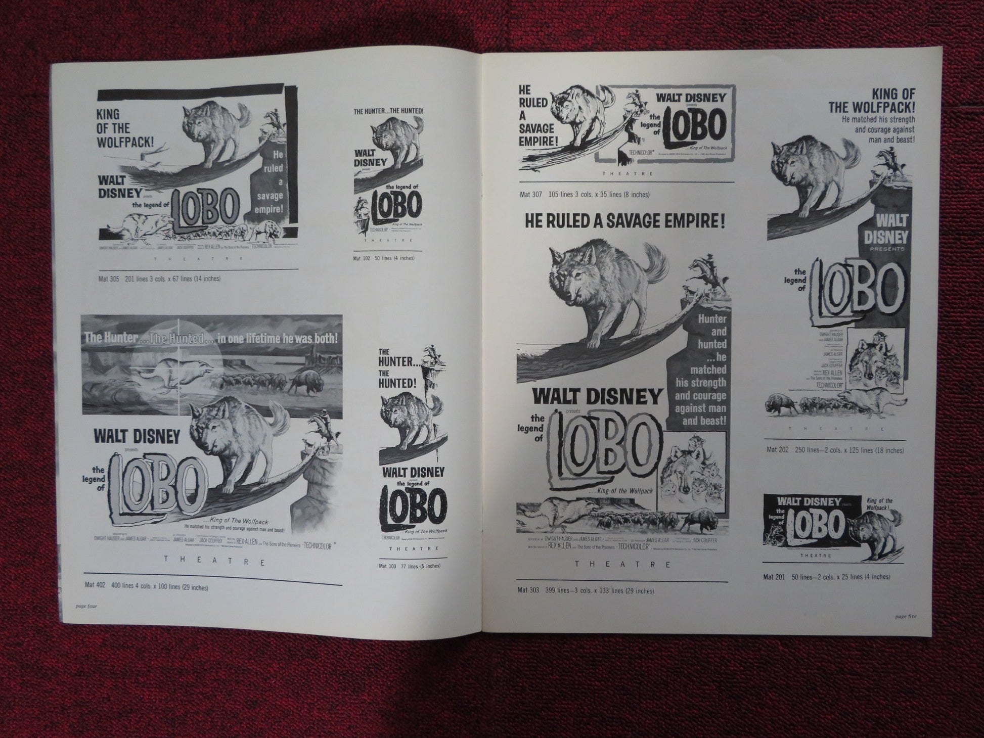 THE LEGEND OF LOBO - PRESSBOOK UNCUT BUENA VISTA DISNEY REX ALLEN 1962 Rendezvous Cinema Movie posters