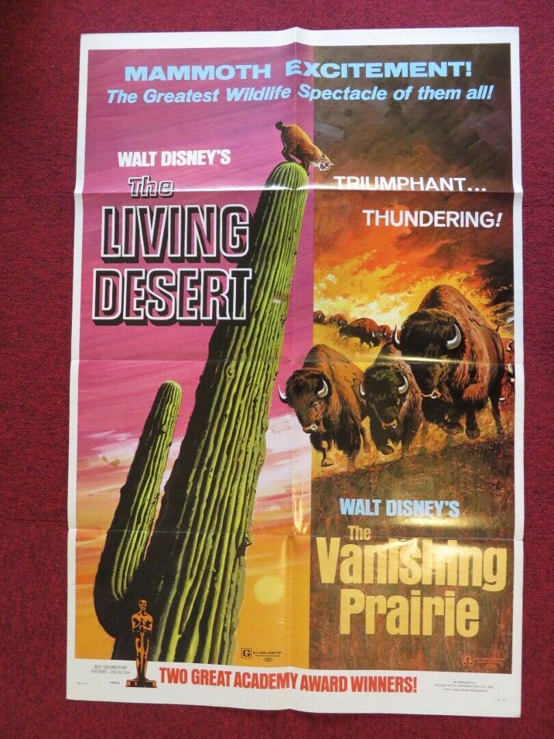 THE LIVING DESERT / THE VANISHING PRAIRIE COMBO FOLDED US ONE SHEET POSTER 1971 Rendezvous Cinema Movie posters