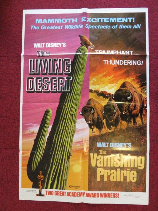THE LIVING DESERT / THE VANISHING PRAIRIE COMBO FOLDED US ONE SHEET POSTER 1971 Rendezvous Cinema Movie posters