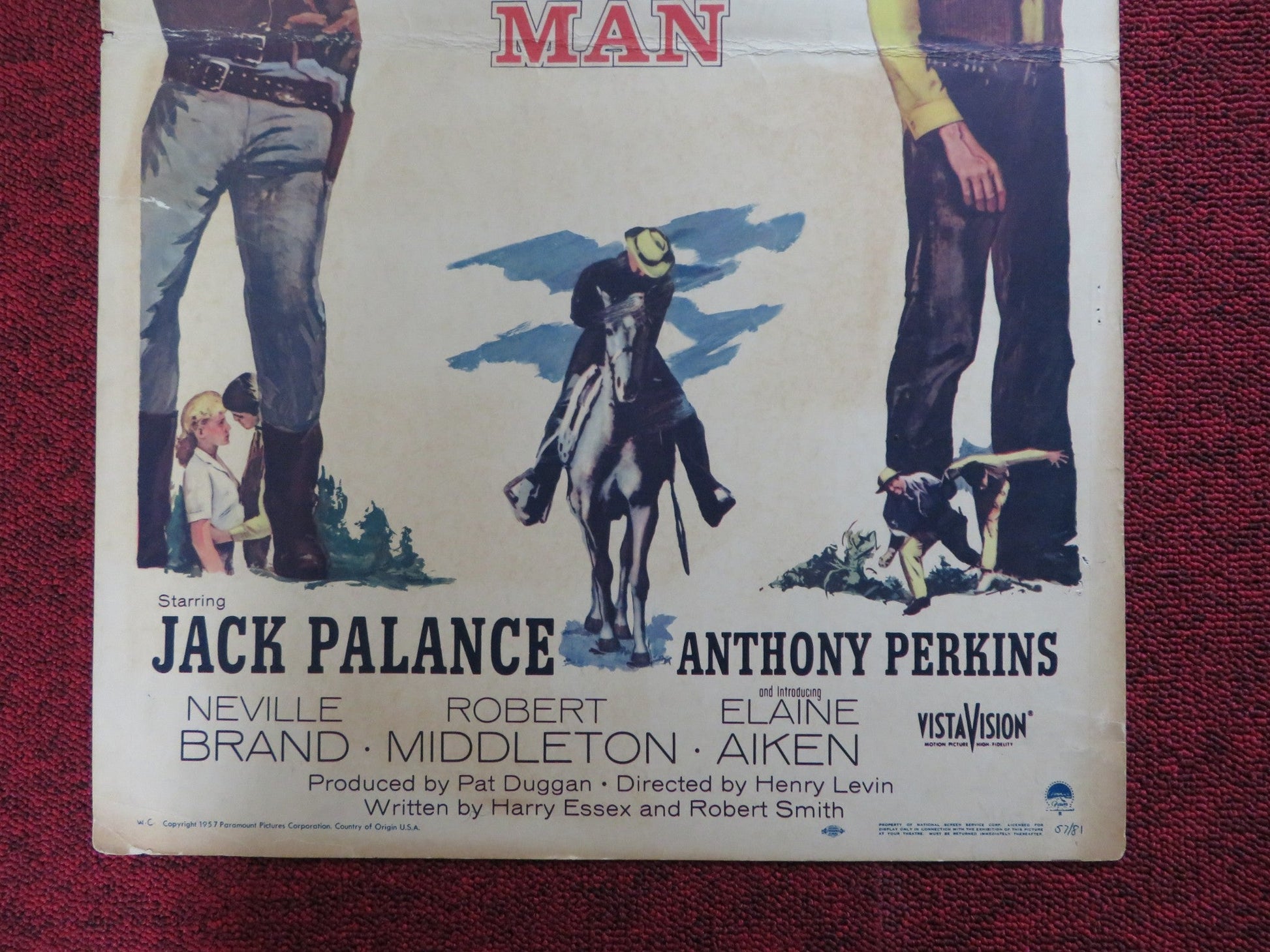 THE LONELY MAN WINDOW CARD (14"x 22") POSTER JACK PALANCE ANTHONY PERKINS 1957 Rendezvous Cinema Movie posters