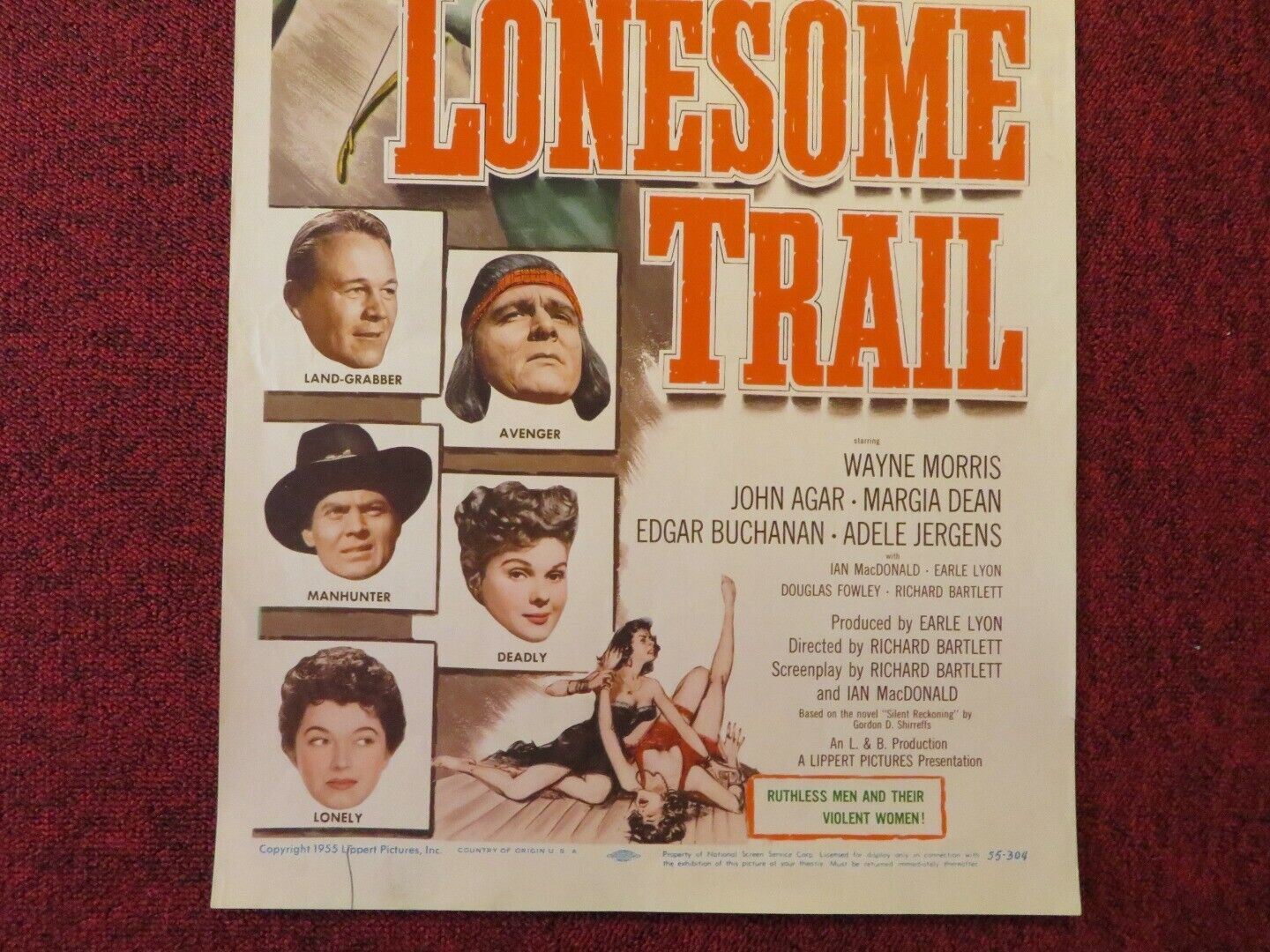 THE LONESOME TRAIL US INSERT (14"x 36") POSTER WAYNE MORRIS JOHN AGAR 1955 Movie posters