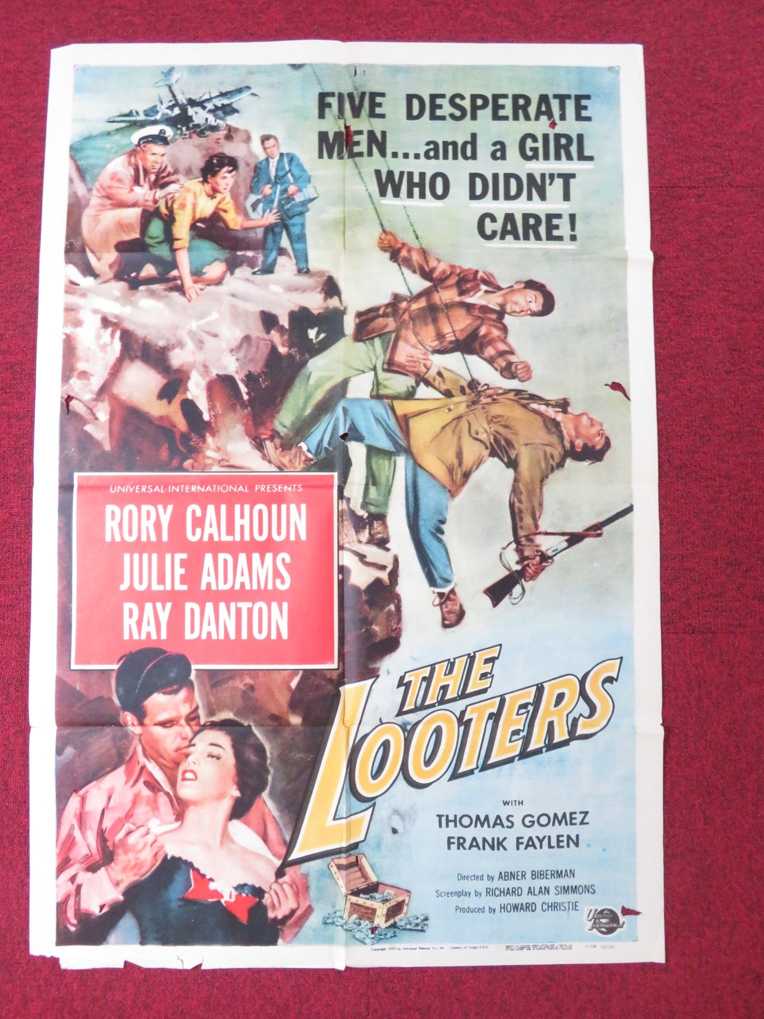 THE LOOTERS FOLDED US ONE SHEET POSTER RORY CALHOUN JULIE ADAMS 1955 Rendezvous Cinema Movie posters
