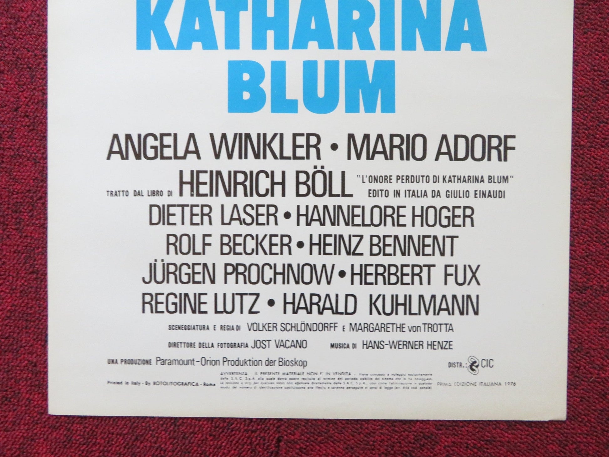 THE LOST HONOR OF KATHARINA BLUM ITALIAN LOCANDINA POSTER ANGELA WINKLER 1975 Rendezvous Cinema Movie posters