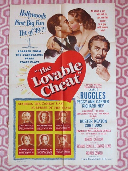 THE LOVEABLE CHEAT FOLDED US ONE SHEET POSTER CHARLES RUGGLES RICHARD NEY 1949 Movie posters