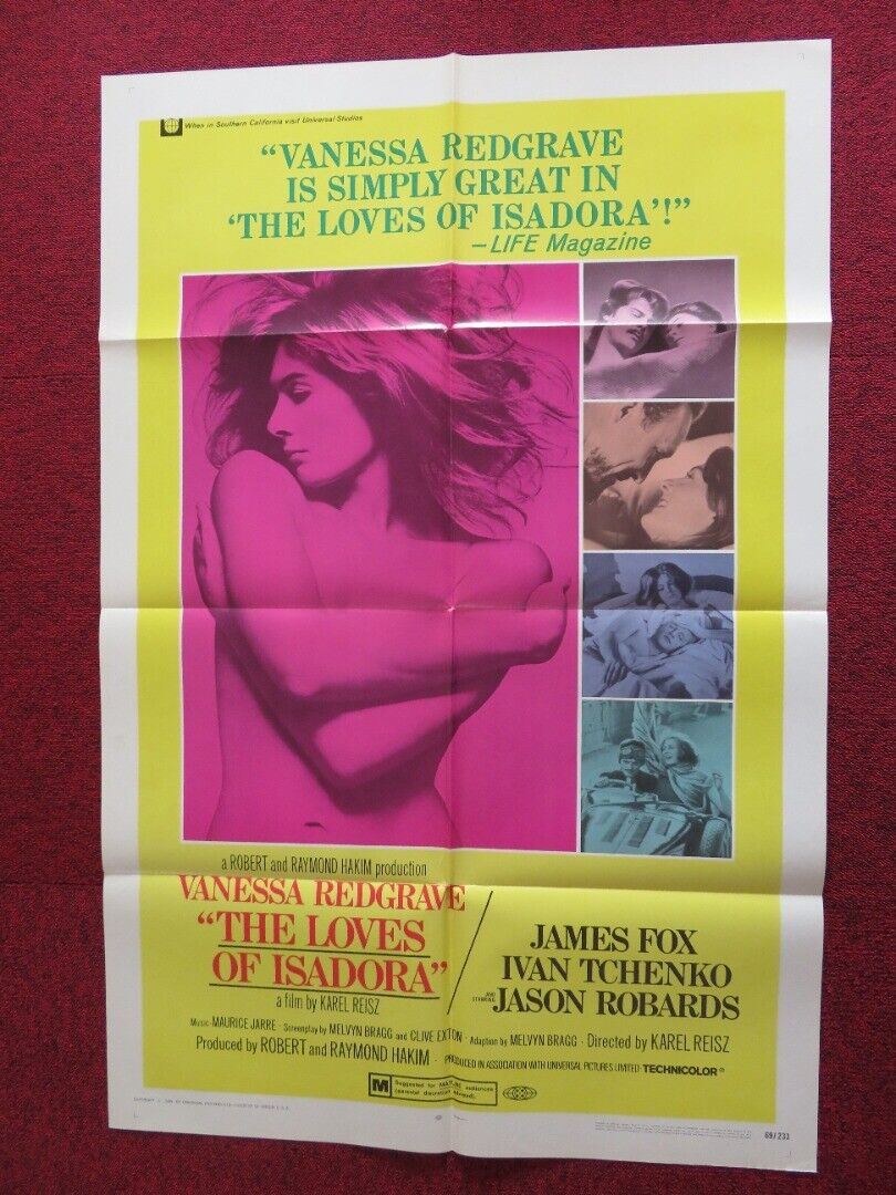 THE LOVES OF ISADORA / ISADORA FOLDED US ONE SHEET POSTER VANESSA REDGRAVE 1969 Movie posters