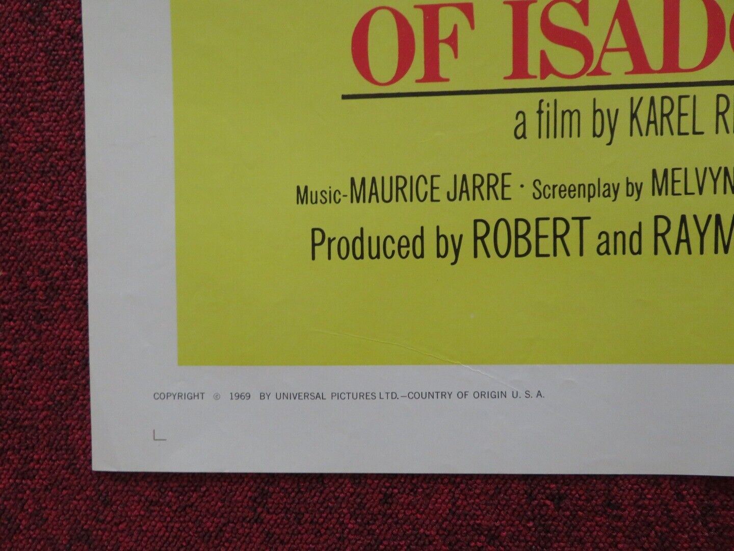 THE LOVES OF ISADORA / ISADORA FOLDED US ONE SHEET POSTER VANESSA REDGRAVE 1969 Movie posters