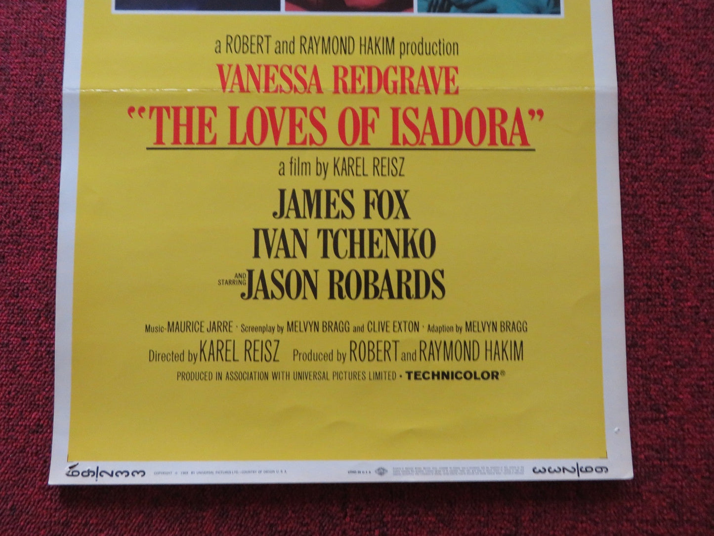 THE LOVES OF ISADORA US INSERT (14"x 36") POSTER VANESSA REGRAVE JAMES FOX 1969 Rendezvous Cinema Movie posters