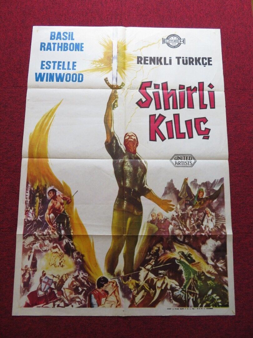 THE MAGIC SWORD FOLDED TURKISH ONE SHEET POSTER BASIL RATHBONE ESTELLE WINWOOD Movie posters