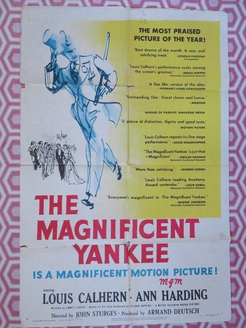 THE MAGNIFICENT YANKEE ONE SHEET POSTER FOLDED LOUIS CALHERN ANN HARDING Rendezvous Cinema Movie posters