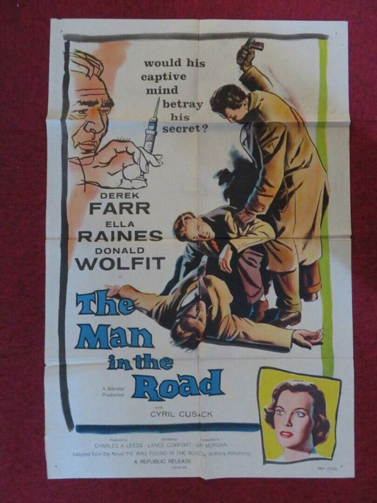 THE MAN IN THE ROAD FOLDED US ONE SHEET POSTER DEREK FARR ELLA RAINES 1956 Movie posters