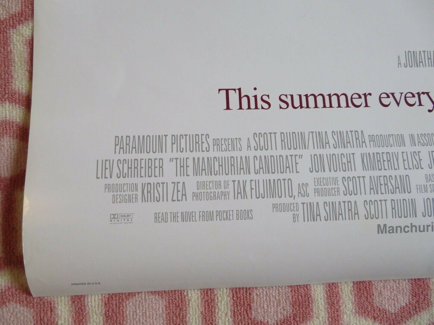 THE MANCHURIAN CANDIDATE US ONE SHEET ROLLED POSTER DENZEL WASHINGTON 2004 Rendezvous Cinema Movie posters