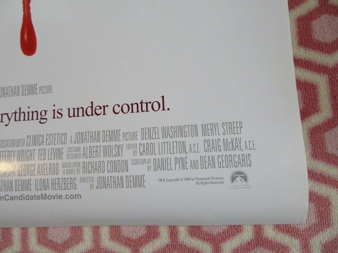 THE MANCHURIAN CANDIDATE US ONE SHEET ROLLED POSTER DENZEL WASHINGTON 2004 Rendezvous Cinema Movie posters