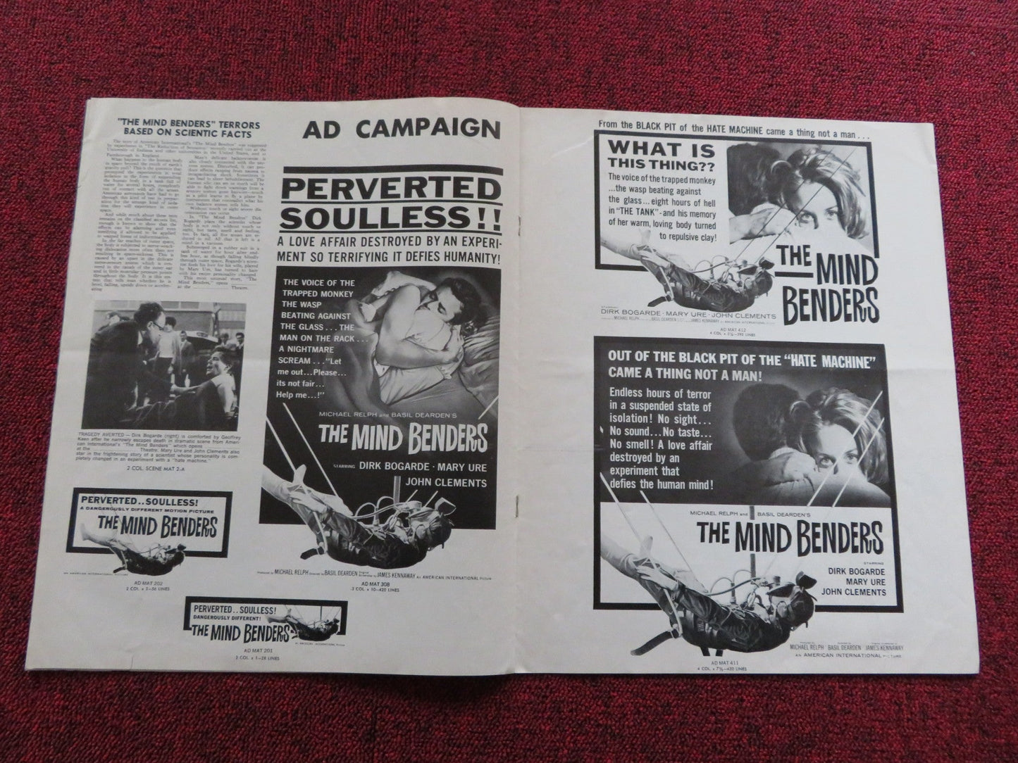 THE MIND BENDERS US PRESSBOOK UNCUT DIRK BOGADE MARY URE 1963 Rendezvous Cinema Movie posters
