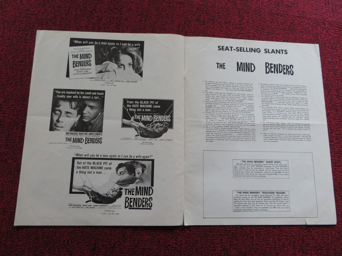 THE MIND BENDERS US PRESSBOOK UNCUT DIRK BOGADE MARY URE 1963 Rendezvous Cinema Movie posters
