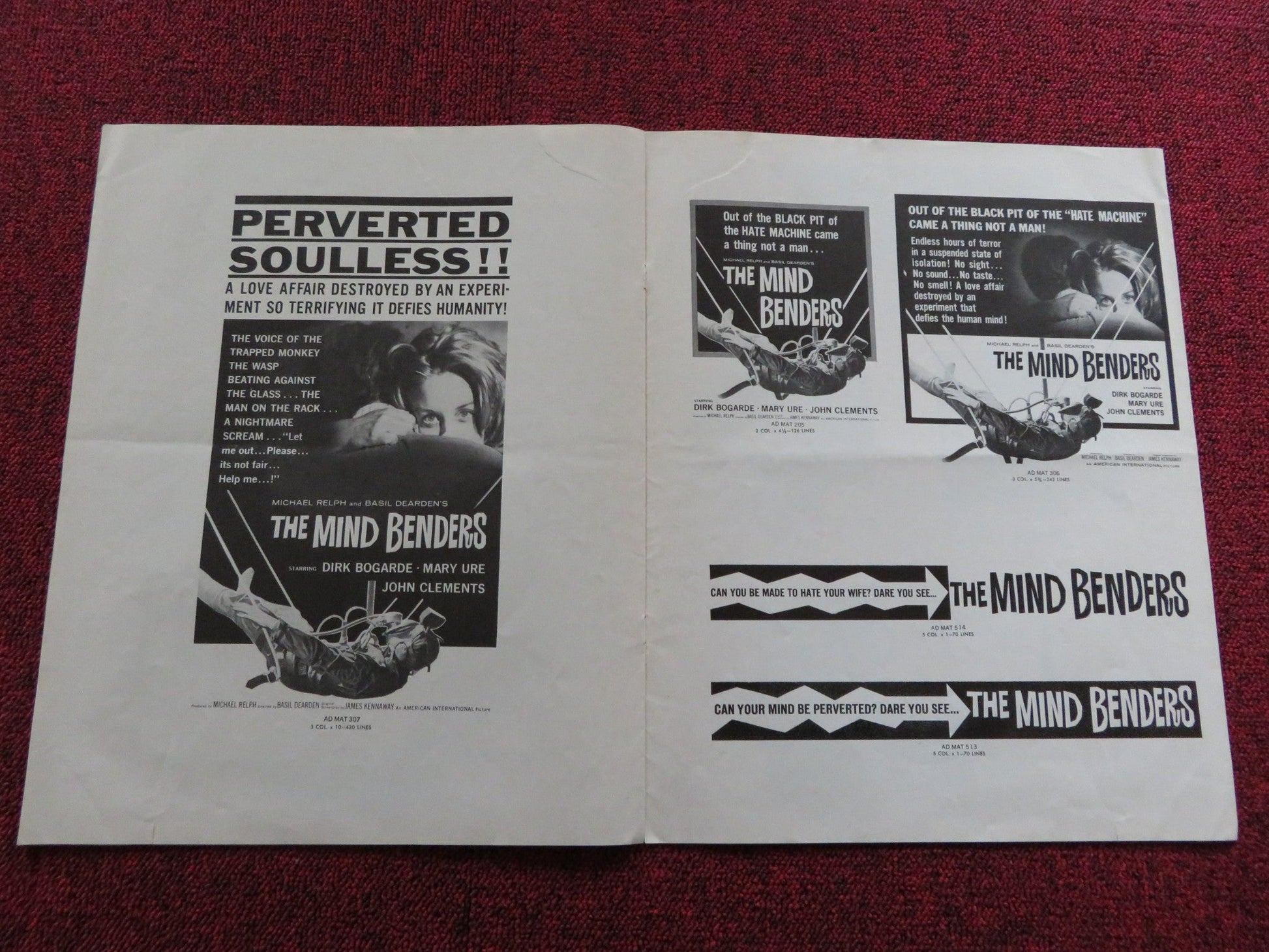 THE MIND BENDERS US PRESSBOOK UNCUT DIRK BOGADE MARY URE 1963 Rendezvous Cinema Movie posters