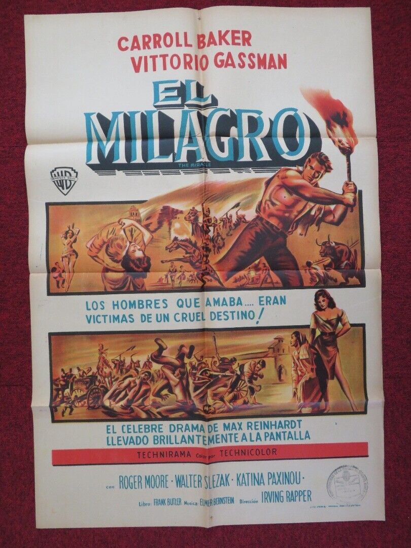 THE MIRACLE MEXICO FOLDED ONE SHEET POSTER ROGER MOORE CARROLL BAKER 1959 Movie posters