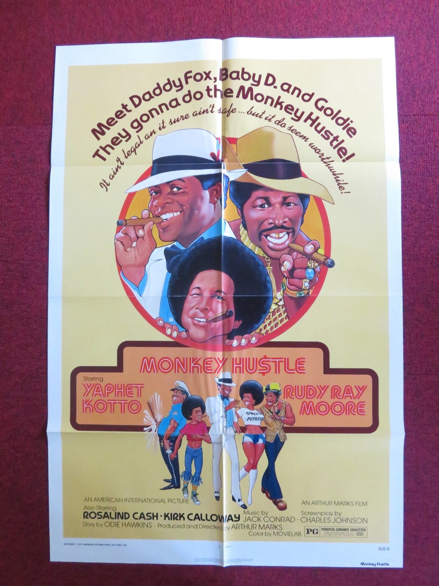 THE MONKEY HUSTLE FOLDED US ONE SHEET POSTER YAPHET KOTTO KIRK CALLOWAY 1976 Rendezvous Cinema Movie posters