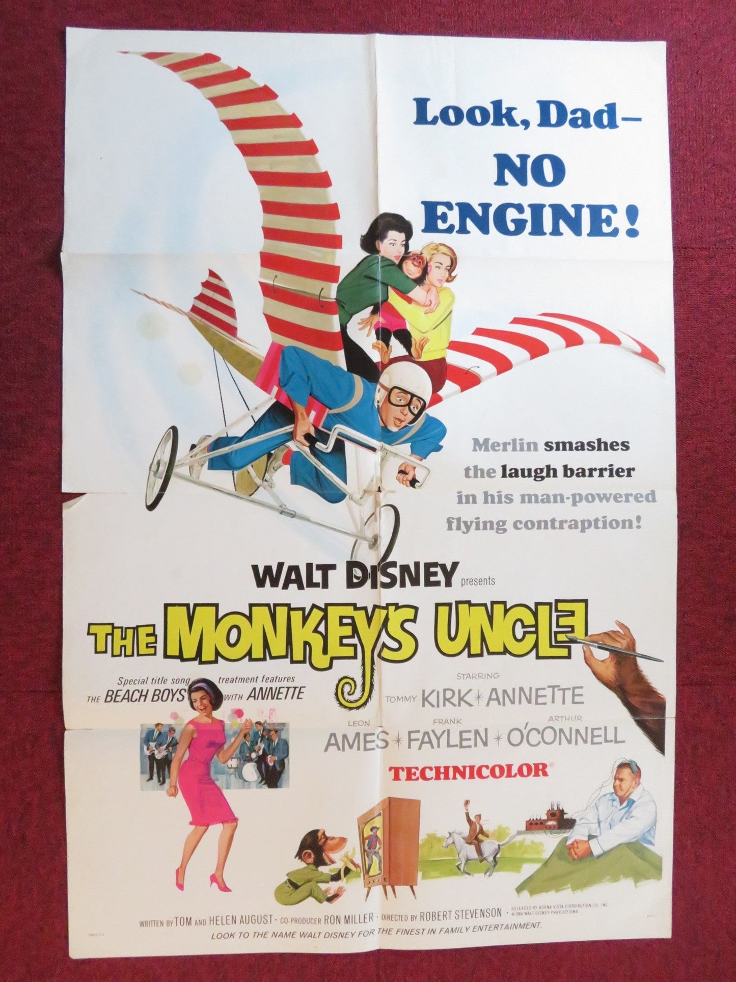 THE MONKEY'S UNCLE FOLDED US ONE SHEET POSTER DISNEY TOMMY KIRK 1964 Rendezvous Cinema Movie posters