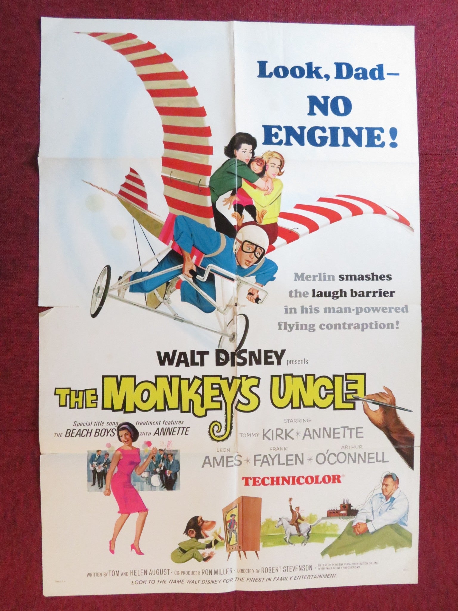 THE MONKEY'S UNCLE FOLDED US ONE SHEET POSTER DISNEY TOMMY KIRK 1964 Rendezvous Cinema Movie posters