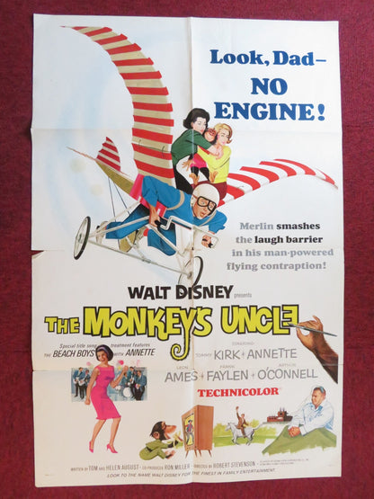 THE MONKEY'S UNCLE FOLDED US ONE SHEET POSTER DISNEY TOMMY KIRK 1964 Rendezvous Cinema Movie posters