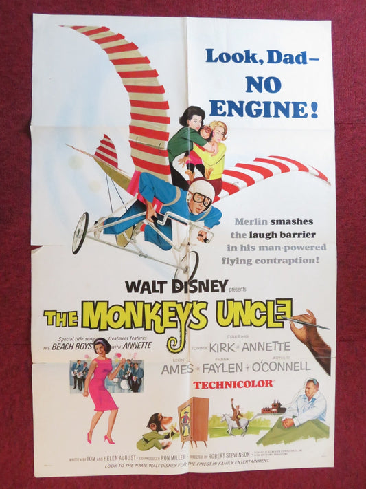 THE MONKEY'S UNCLE FOLDED US ONE SHEET POSTER DISNEY TOMMY KIRK 1964 Rendezvous Cinema Movie posters