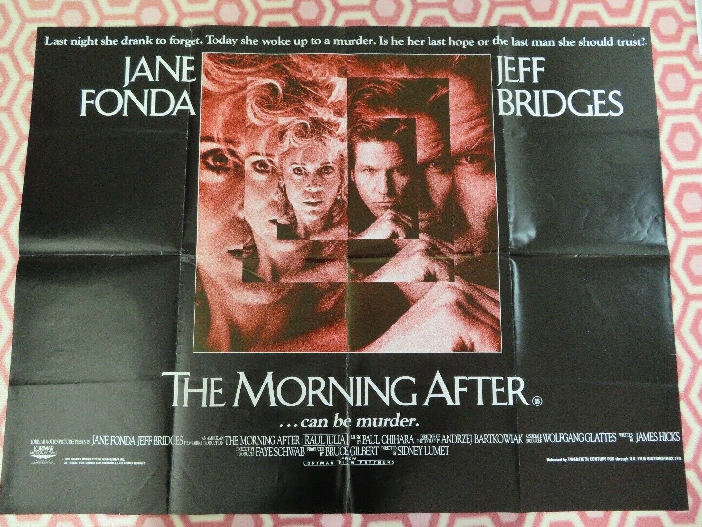 THE MORNING AFTER BRITISH QUAD (30" x 40") POSTER JEFF BRIDGES JANE FONDA 1986 Movie posters