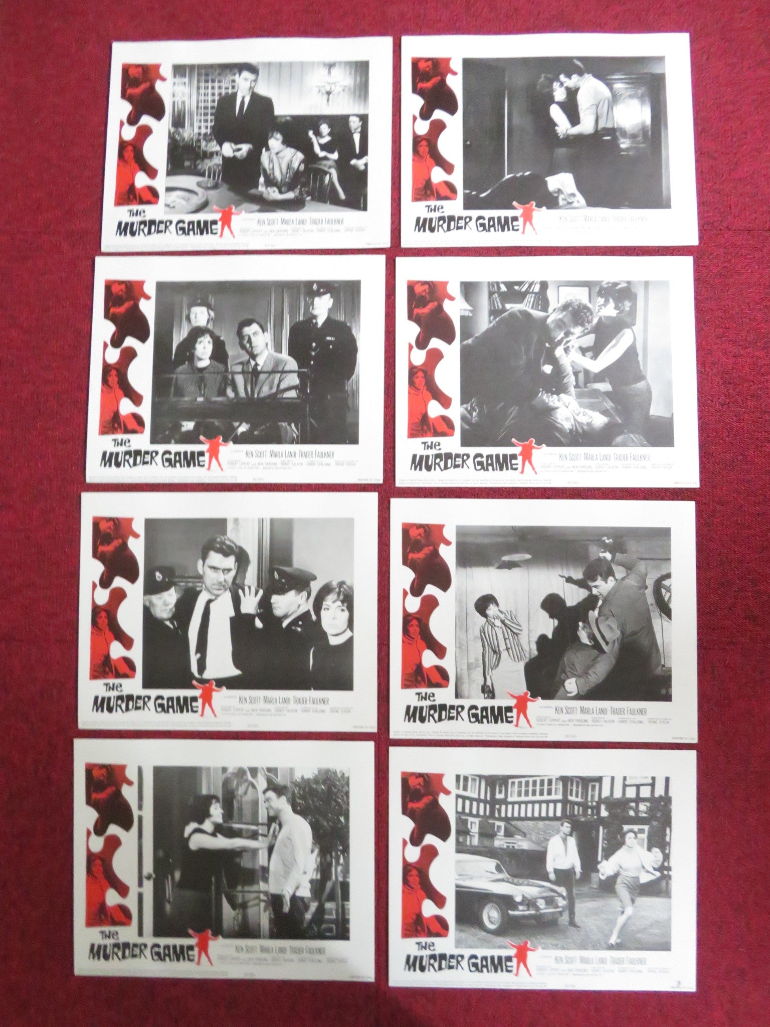 THE MURDER GAME US LOBBY CARD FULL SET KEN SCOTT MARLA LANDI 1965 Rendezvous Cinema Movie posters