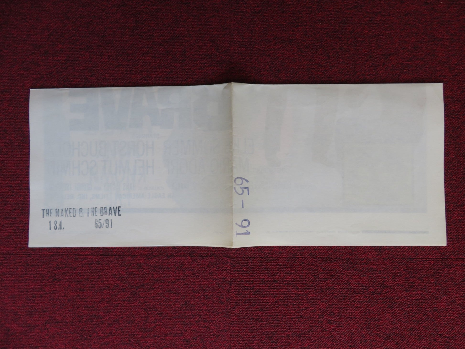 THE NAKED AND THE BRAVE FOLDED US ONE SHEET POSTER ELKE SOMMER H. BUCHOLZ 1965 Rendezvous Cinema Movie posters