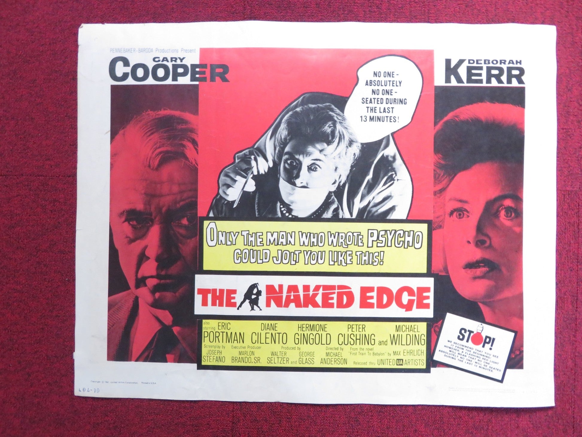 THE NAKED EDGE US HALF SHEET (22"x 28") POSTER GARY COOPER DEBORAH KERR 1961 Rendezvous Cinema Movie posters