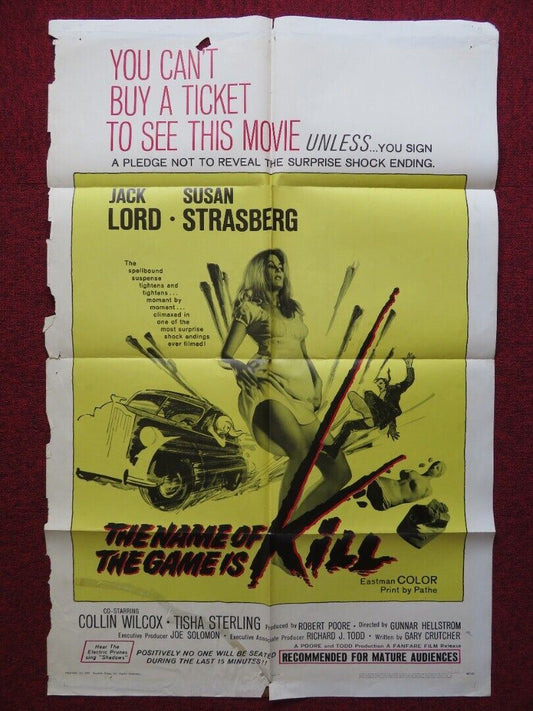 THE NAME OF THE GAME IS KILL! FOLDED US ONE SHEET POSTER JACK LORD 1968 Movie posters