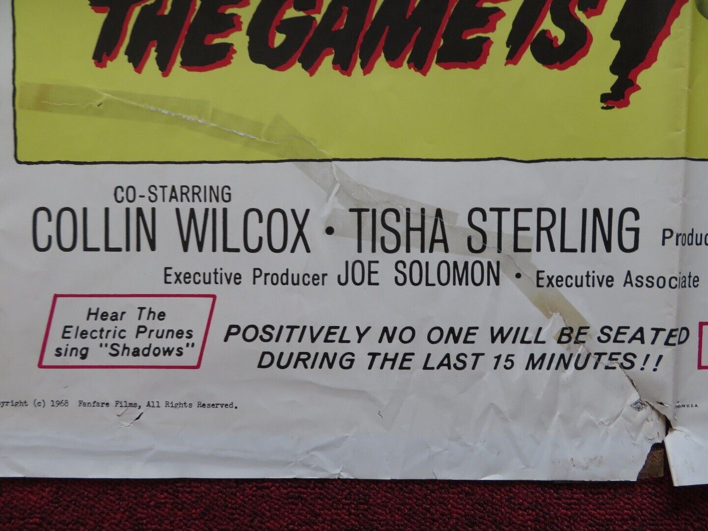THE NAME OF THE GAME IS KILL! FOLDED US ONE SHEET POSTER JACK LORD 1968 Movie posters