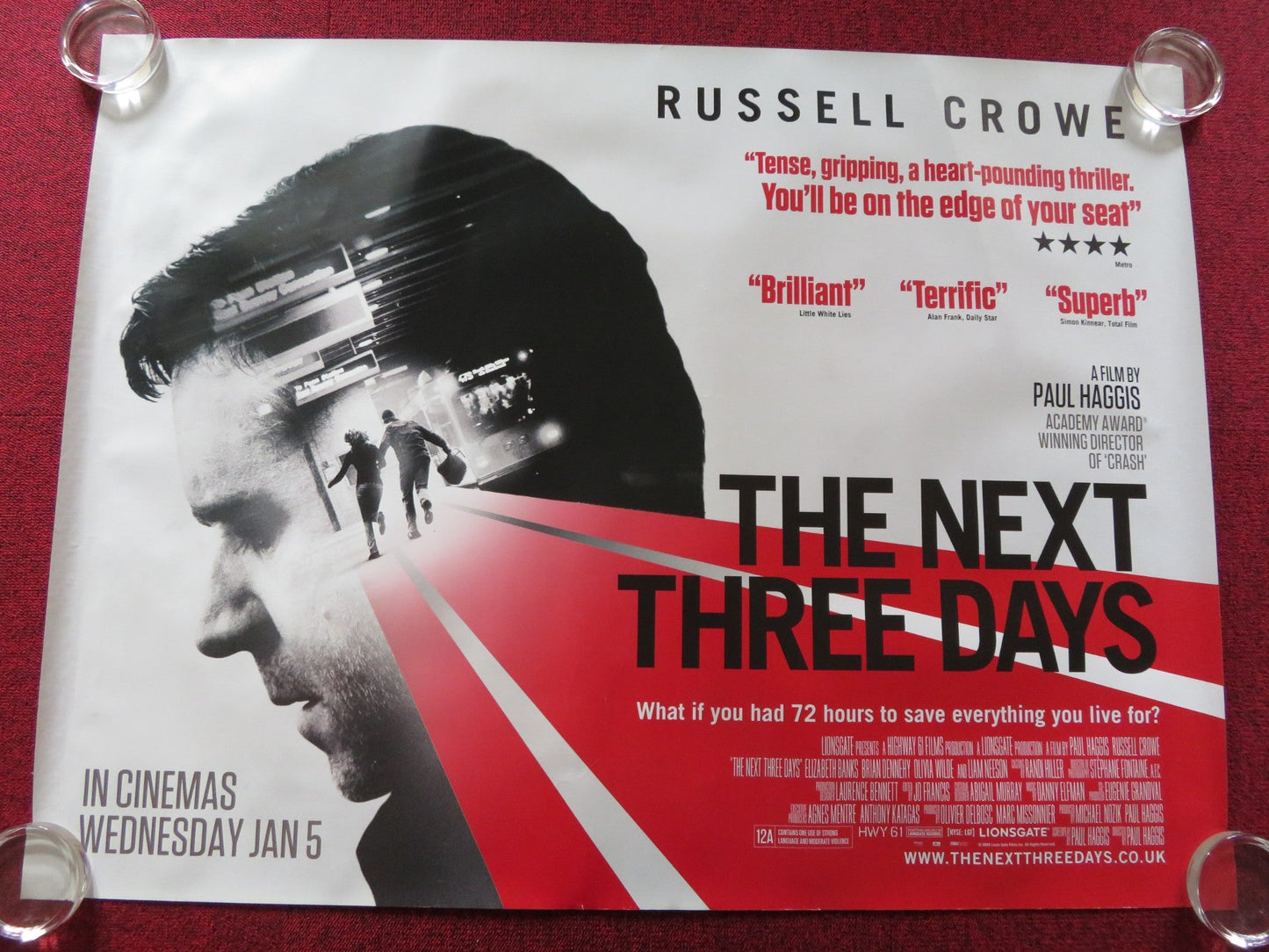 THE NEXT THREE DAYS UK QUAD ROLLED POSTER RUSSELL CROWE ELIZABETH BANKS 2010 Rendezvous Cinema Movie posters