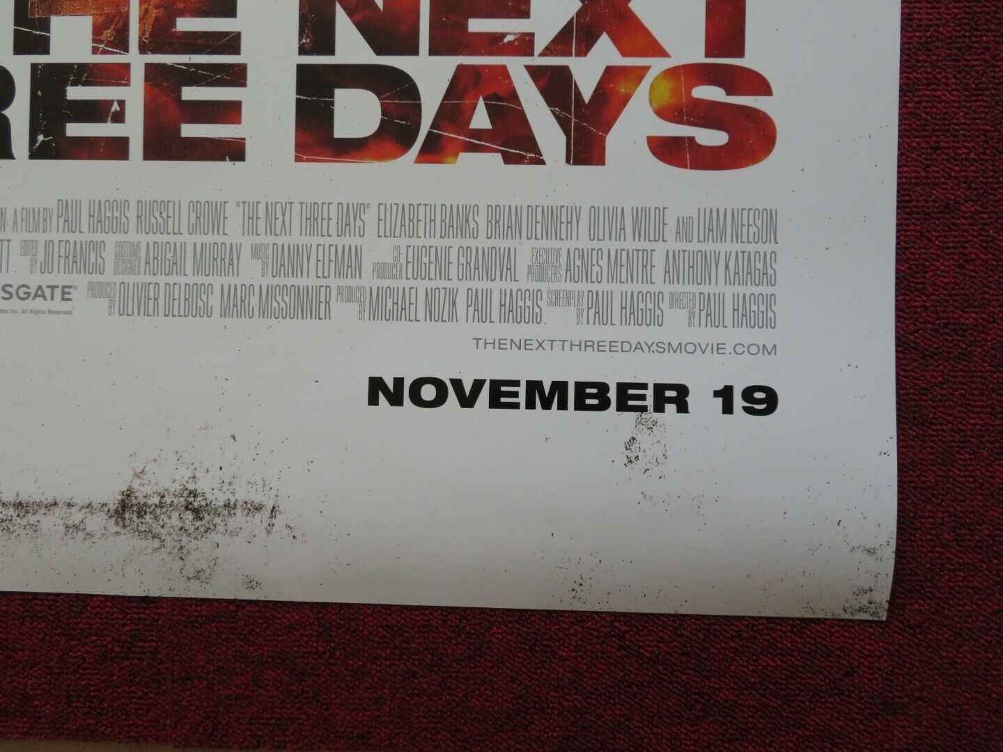 THE NEXT THREE DAYS US ONE SHEET ROLLED POSTER RUSSELL CROWE 2010 Movie posters